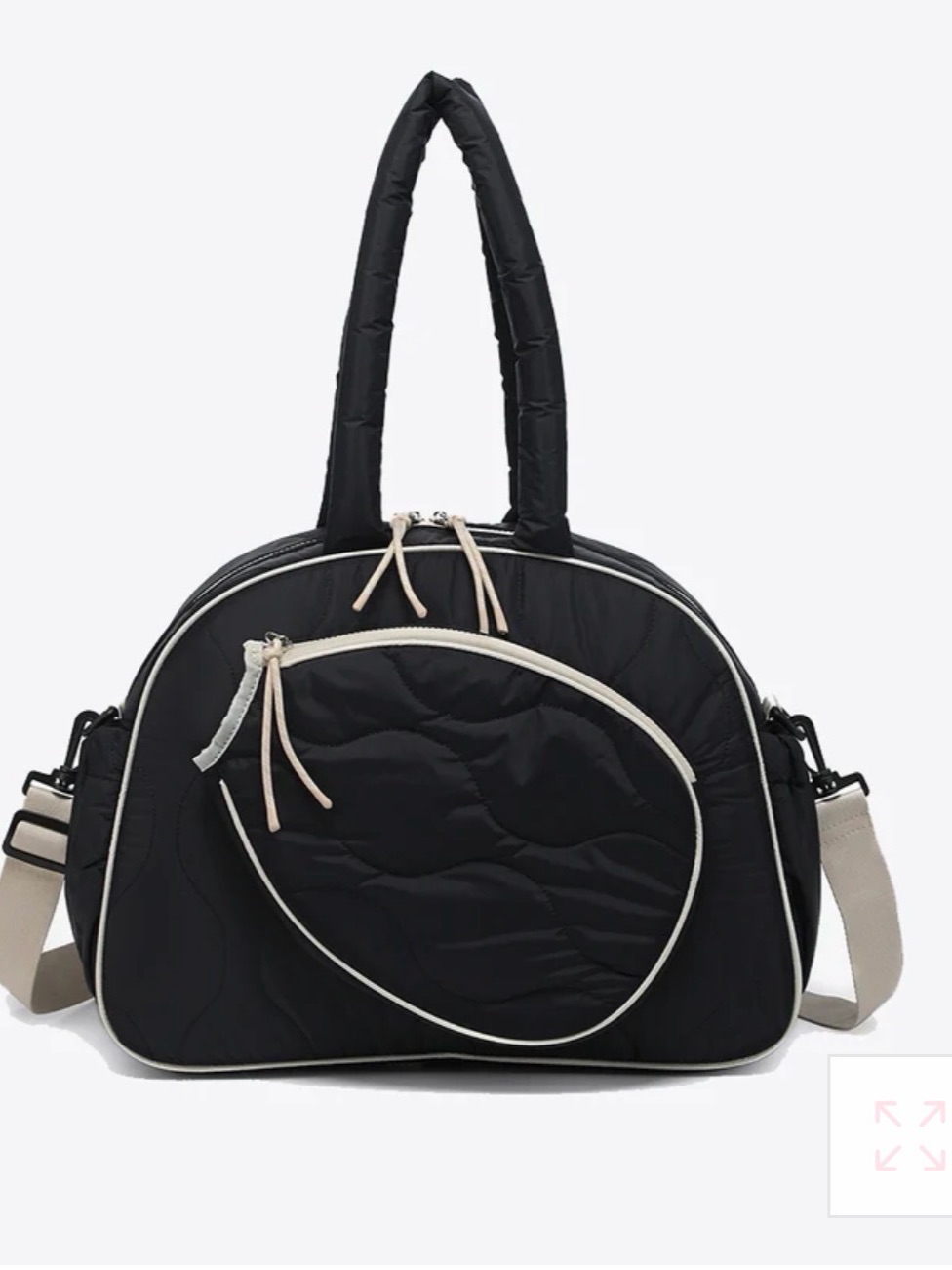 New Black Quilted Pickleball Tote With Contrast Trim